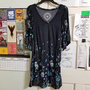 Free People dress Small floral print v-neck peasant boho slub knit